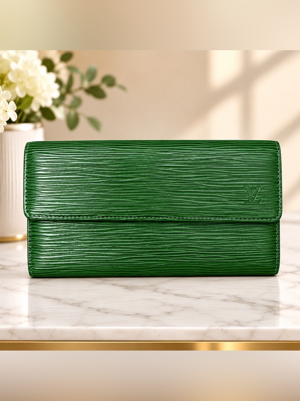 Louis Vuitton Emerald Green Epi Leather Clutch Wallet - Designer Style